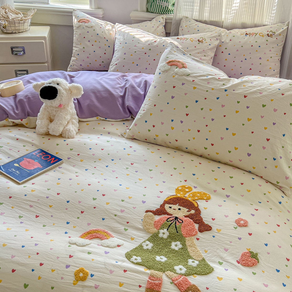 91家纺网 家纺一手货源 找家纺 一比一家纺 2026新款仿棉毛巾绣四件套 紫心少女