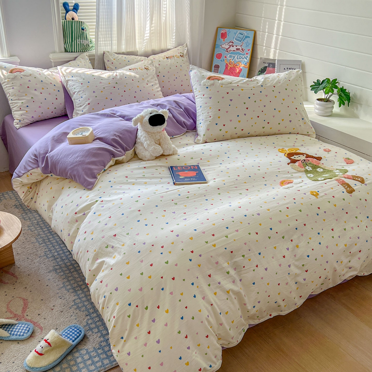 91家纺网 家纺一手货源 找家纺 一比一家纺 2026新款仿棉毛巾绣四件套 紫心少女