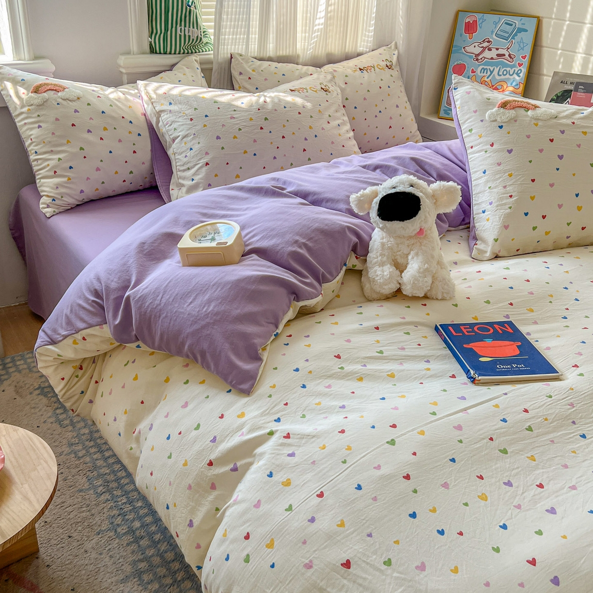 91家纺网 家纺一手货源 找家纺 一比一家纺 2026新款仿棉毛巾绣四件套 紫心少女