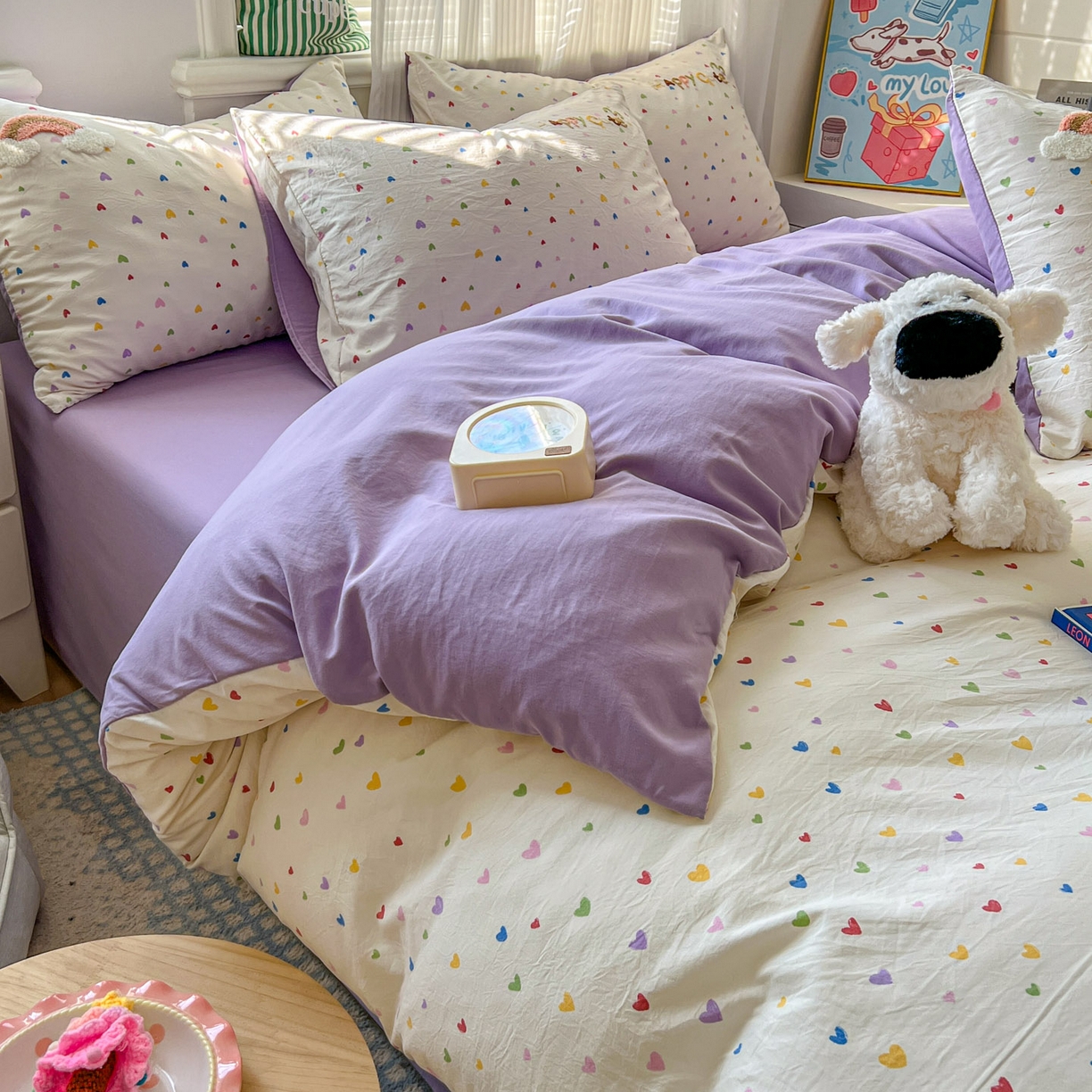 91家纺网 家纺一手货源 找家纺 一比一家纺 2026新款仿棉毛巾绣四件套 紫心少女