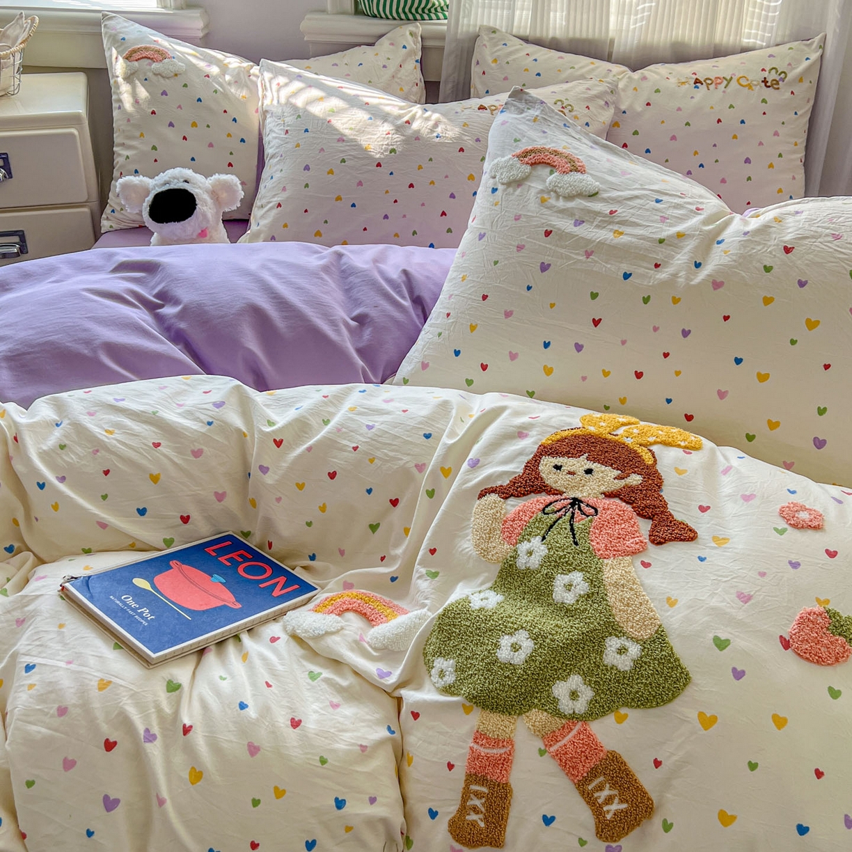 91家纺网 家纺一手货源 找家纺 一比一家纺 2026新款仿棉毛巾绣四件套 紫心少女