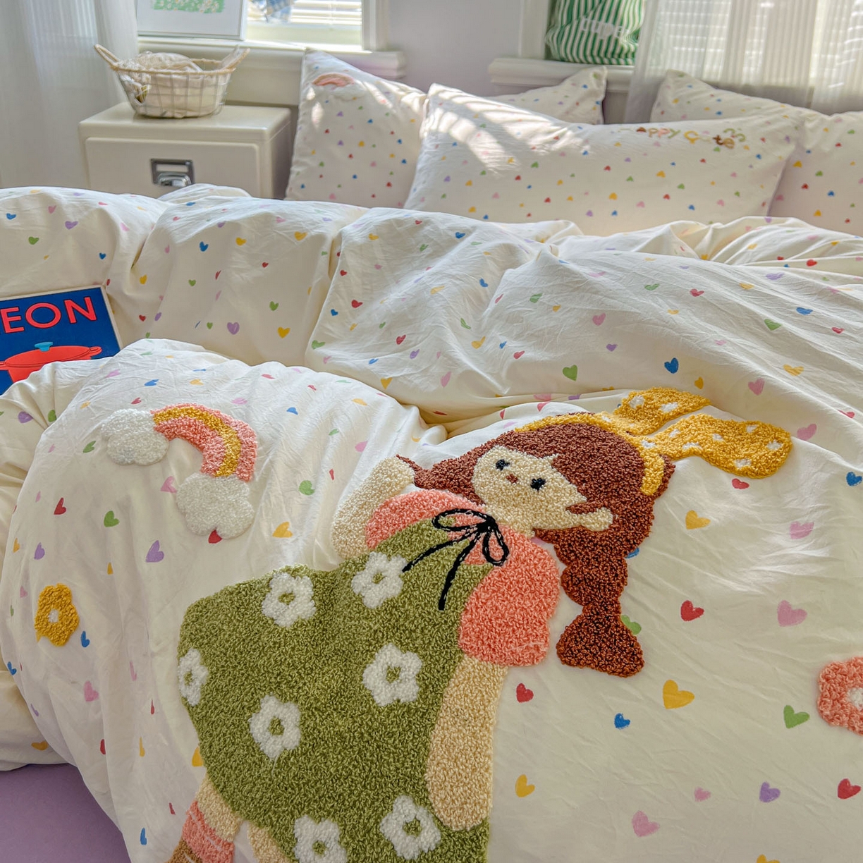 91家纺网 家纺一手货源 找家纺 一比一家纺 2026新款仿棉毛巾绣四件套 紫心少女