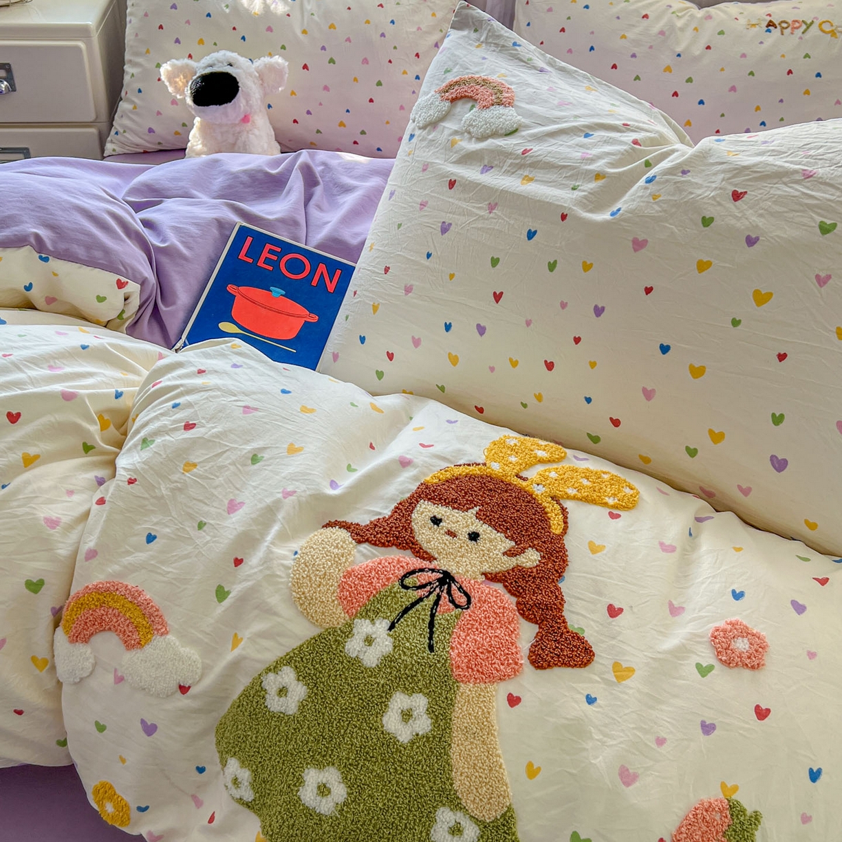 91家纺网 家纺一手货源 找家纺 一比一家纺 2026新款仿棉毛巾绣四件套 紫心少女