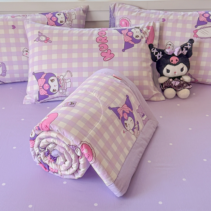 91家纺网 家纺一手货源 找家纺 沐辰 2026春夏新款A类三丽鸥蜡笔小新全棉棉花夏被夏凉被空调被 紫格库洛米