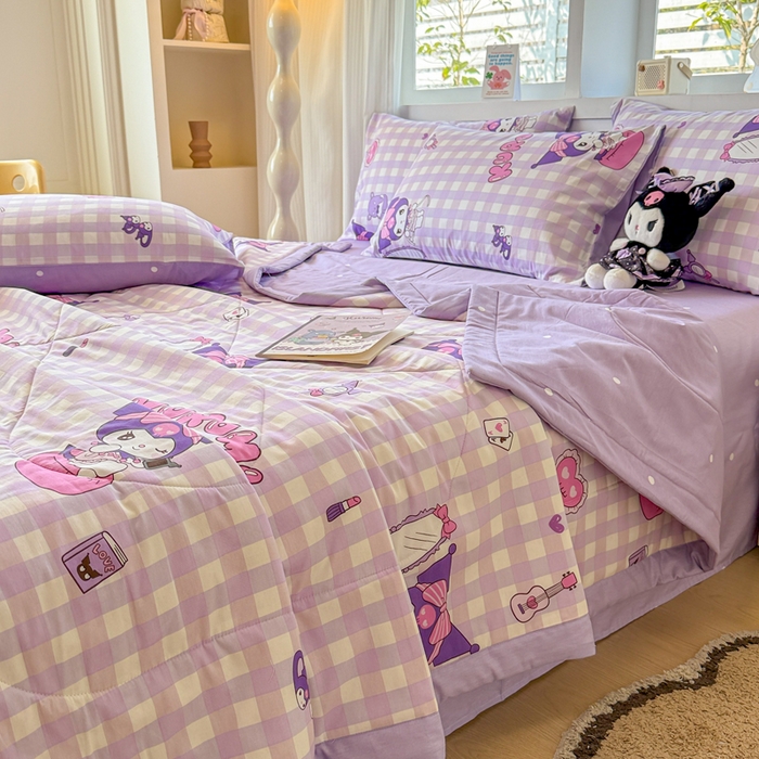 91家纺网 家纺一手货源 找家纺 沐辰 2026春夏新款A类三丽鸥蜡笔小新全棉棉花夏被夏凉被空调被 紫格库洛米