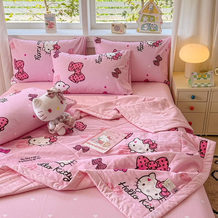 91家纺网 家纺一手货源 找家纺 沐辰 2026春夏新款A类三丽鸥蜡笔小新全棉棉花夏被夏凉被空调被 粉红凯蒂猫