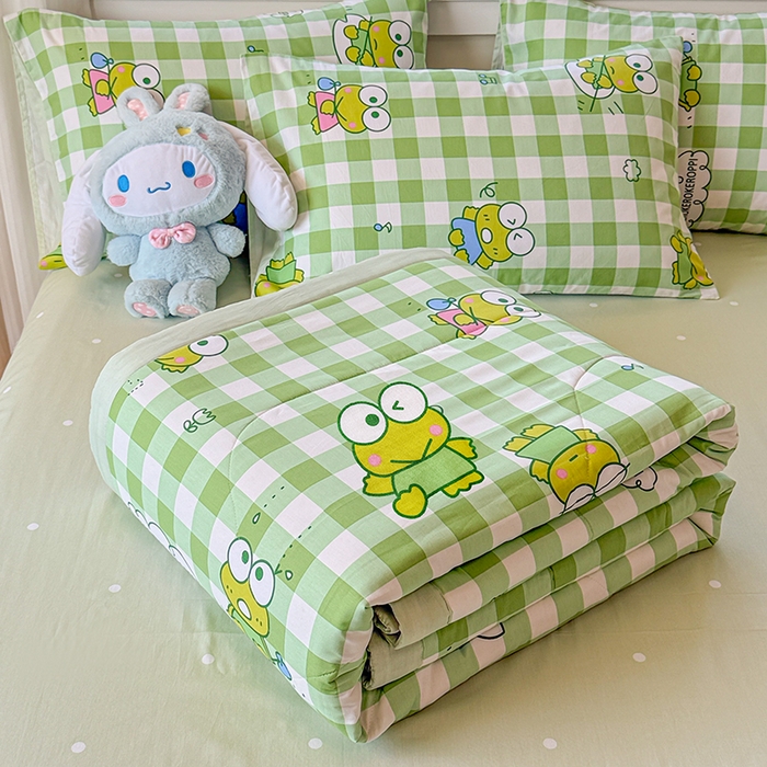 91家纺网 家纺一手货源 找家纺 沐辰 2026春夏新款A类三丽鸥蜡笔小新全棉棉花夏被夏凉被空调被 绿格蛙蛙