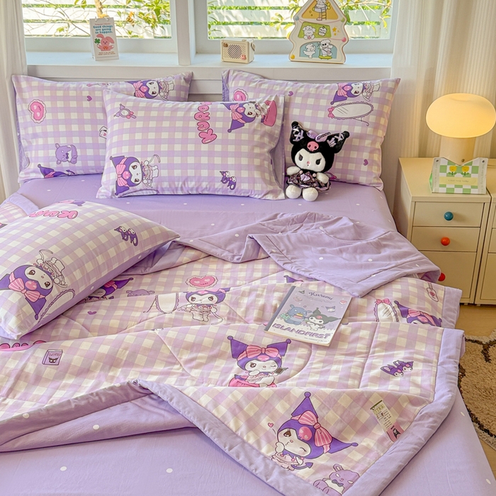 91家纺网 家纺一手货源 找家纺 沐辰 2026春夏新款A类三丽鸥蜡笔小新全棉棉花夏被夏凉被空调被 紫格库洛米