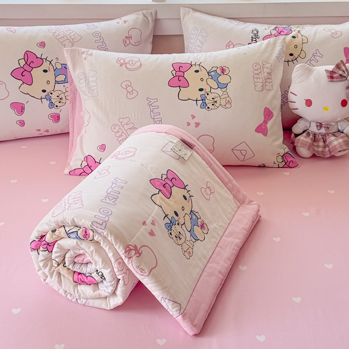 91家纺网 家纺一手货源 找家纺 沐辰 2026春夏新款A类三丽鸥蜡笔小新全棉棉花夏被夏凉被空调被 超甜凯蒂猫