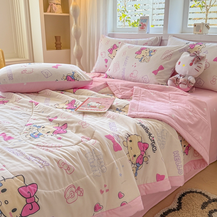 91家纺网 家纺一手货源 找家纺 沐辰 2026春夏新款A类三丽鸥蜡笔小新全棉棉花夏被夏凉被空调被 超甜凯蒂猫