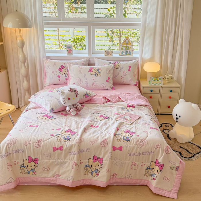 91家纺网 家纺一手货源 找家纺 沐辰 2026春夏新款A类三丽鸥蜡笔小新全棉棉花夏被夏凉被空调被 超甜凯蒂猫