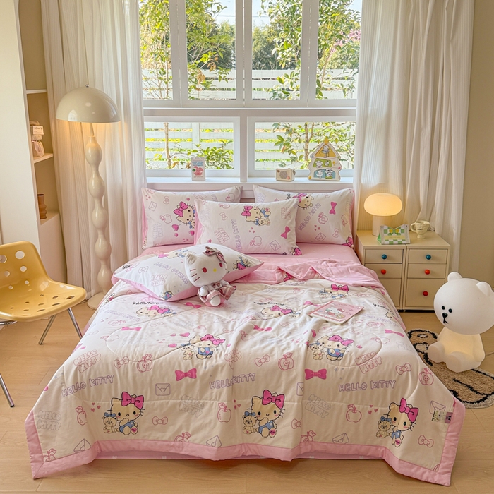 91家纺网 家纺一手货源 找家纺 沐辰 2026春夏新款A类三丽鸥蜡笔小新全棉棉花夏被夏凉被空调被 超甜凯蒂猫