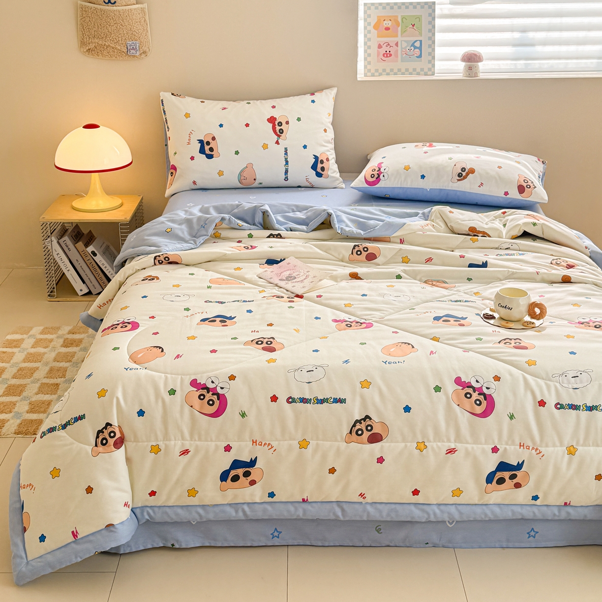 91家纺网 家纺一手货源 找家纺 沐辰 2026春夏新款A类三丽鸥蜡笔小新全棉棉花夏被夏凉被空调被 双叶幼稚园