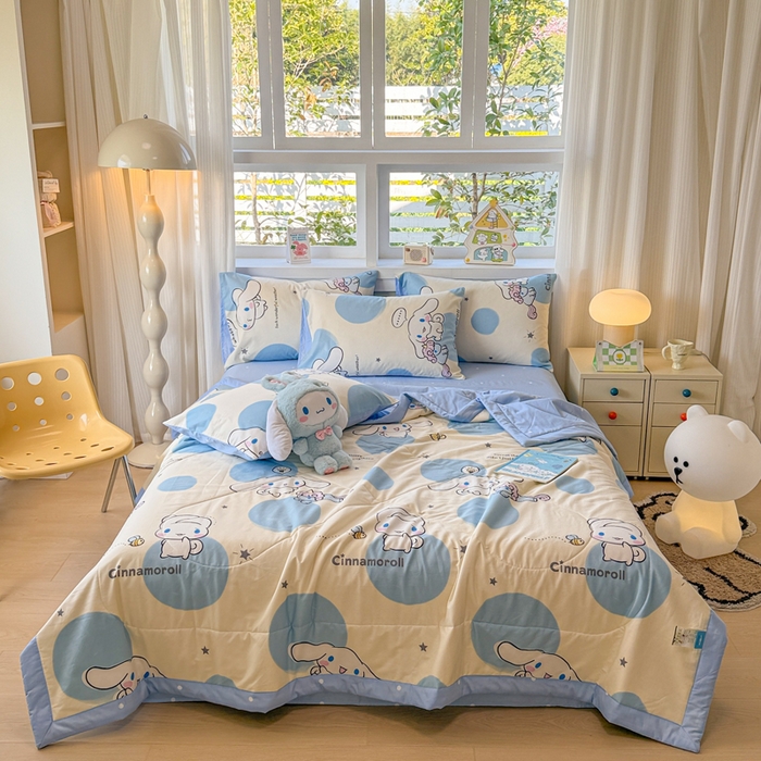 91家纺网 家纺一手货源 找家纺 沐辰 2026春夏新款A类三丽鸥蜡笔小新全棉棉花夏被夏凉被空调被 玉桂狗