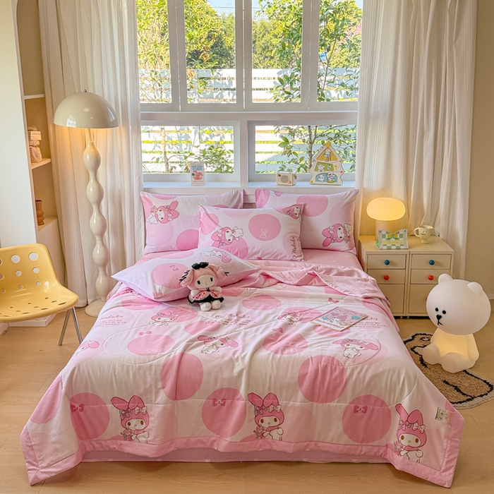 91家纺网 家纺一手货源 找家纺 沐辰 2026春夏新款A类三丽鸥蜡笔小新全棉棉花夏被夏凉被空调被 蝴蝶美乐蒂