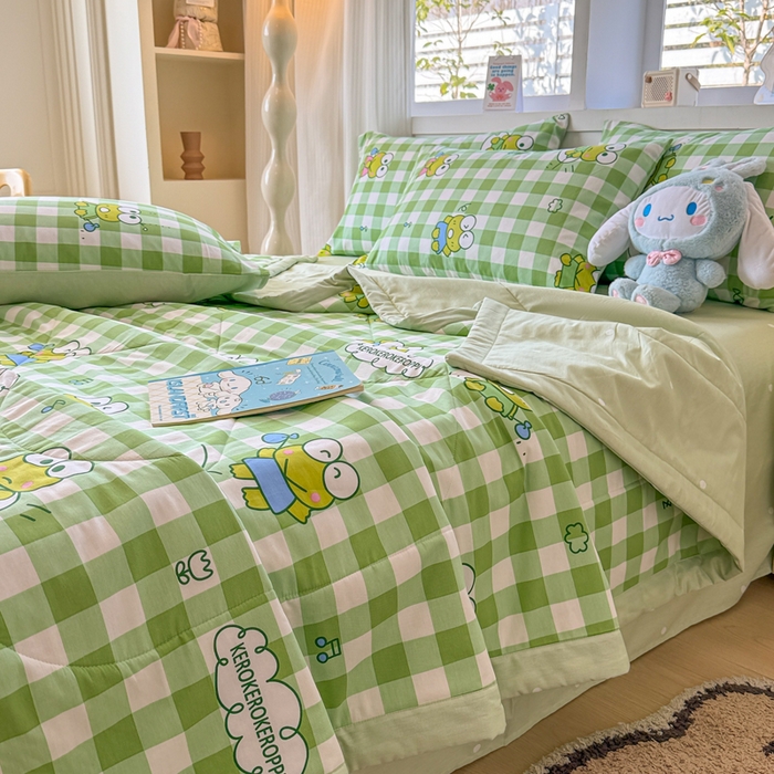 91家纺网 家纺一手货源 找家纺 沐辰 2026春夏新款A类三丽鸥蜡笔小新全棉棉花夏被夏凉被空调被 绿格蛙蛙