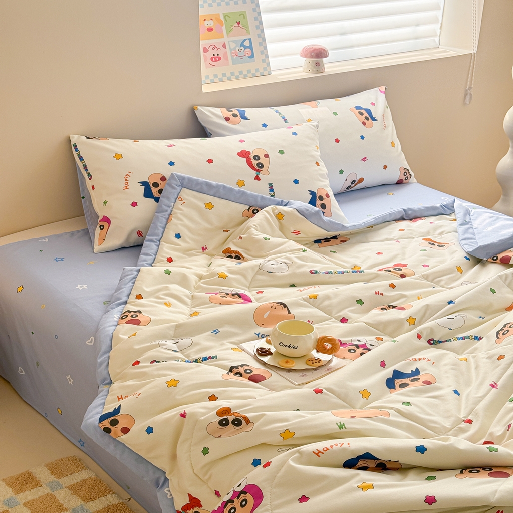 91家纺网 家纺一手货源 找家纺 沐辰 2026春夏新款A类三丽鸥蜡笔小新全棉棉花夏被夏凉被空调被 双叶幼稚园