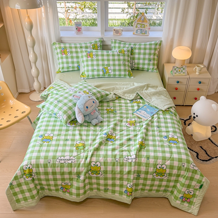 91家纺网 家纺一手货源 找家纺 沐辰 2026春夏新款A类三丽鸥蜡笔小新全棉棉花夏被夏凉被空调被 绿格蛙蛙