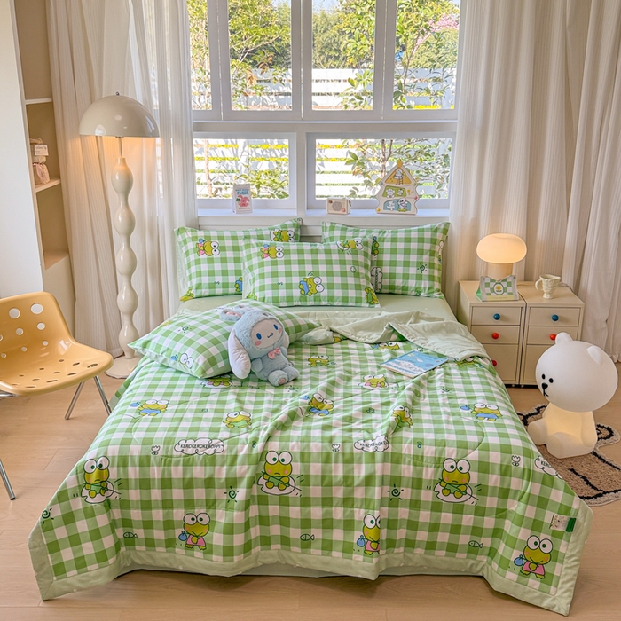 91家纺网 家纺一手货源 找家纺 沐辰 2026春夏新款A类三丽鸥蜡笔小新全棉棉花夏被夏凉被空调被 绿格蛙蛙