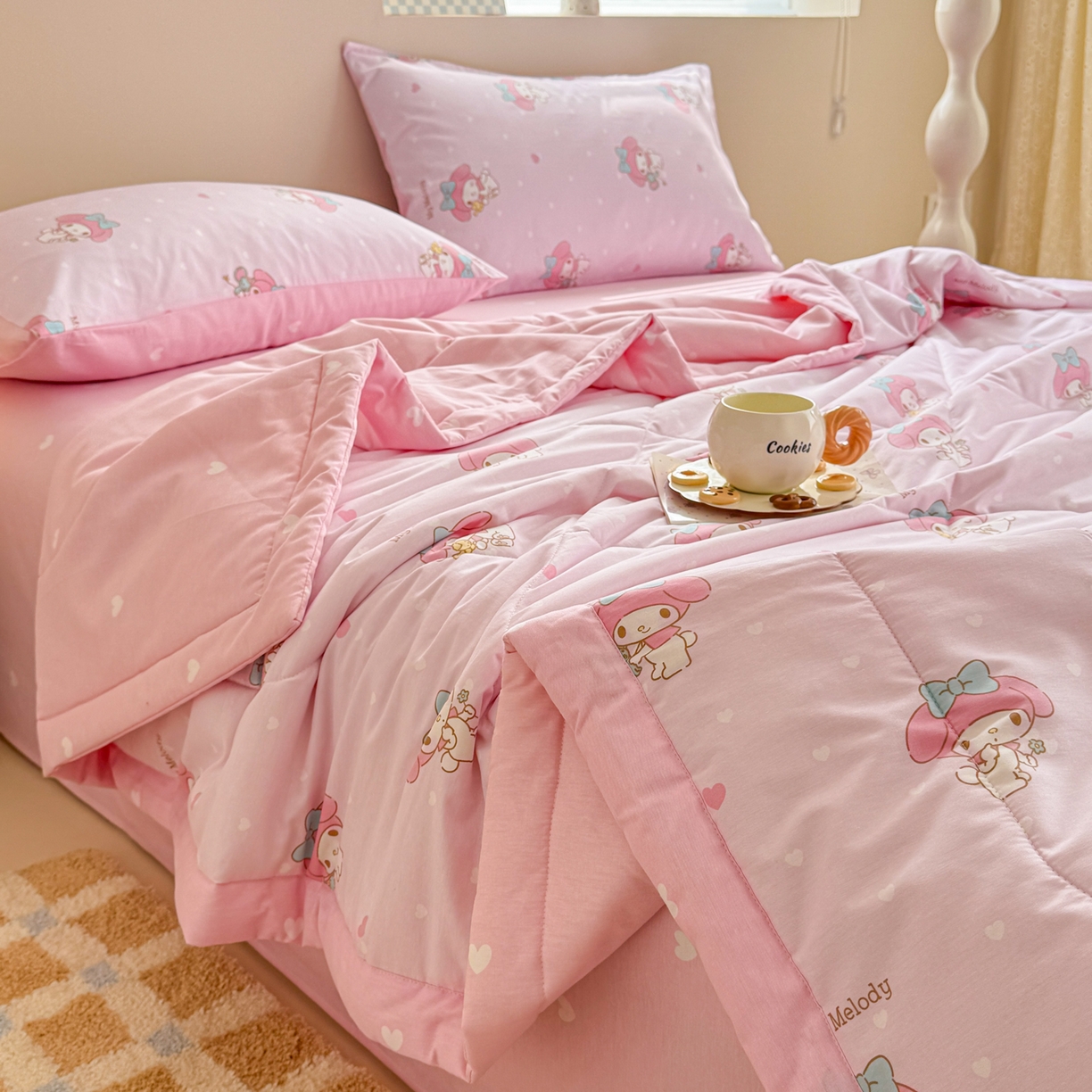 91家纺网 家纺一手货源 找家纺 沐辰 2026春夏新款A类三丽鸥蜡笔小新全棉棉花夏被夏凉被空调被 闪亮美乐蒂