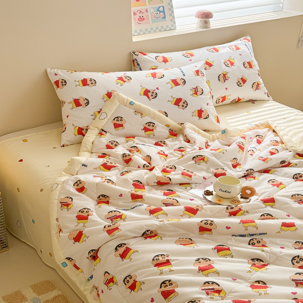 91家纺网 家纺一手货源 找家纺 沐辰 2026春夏新款A类三丽鸥蜡笔小新全棉棉花夏被夏凉被空调被 调皮小新