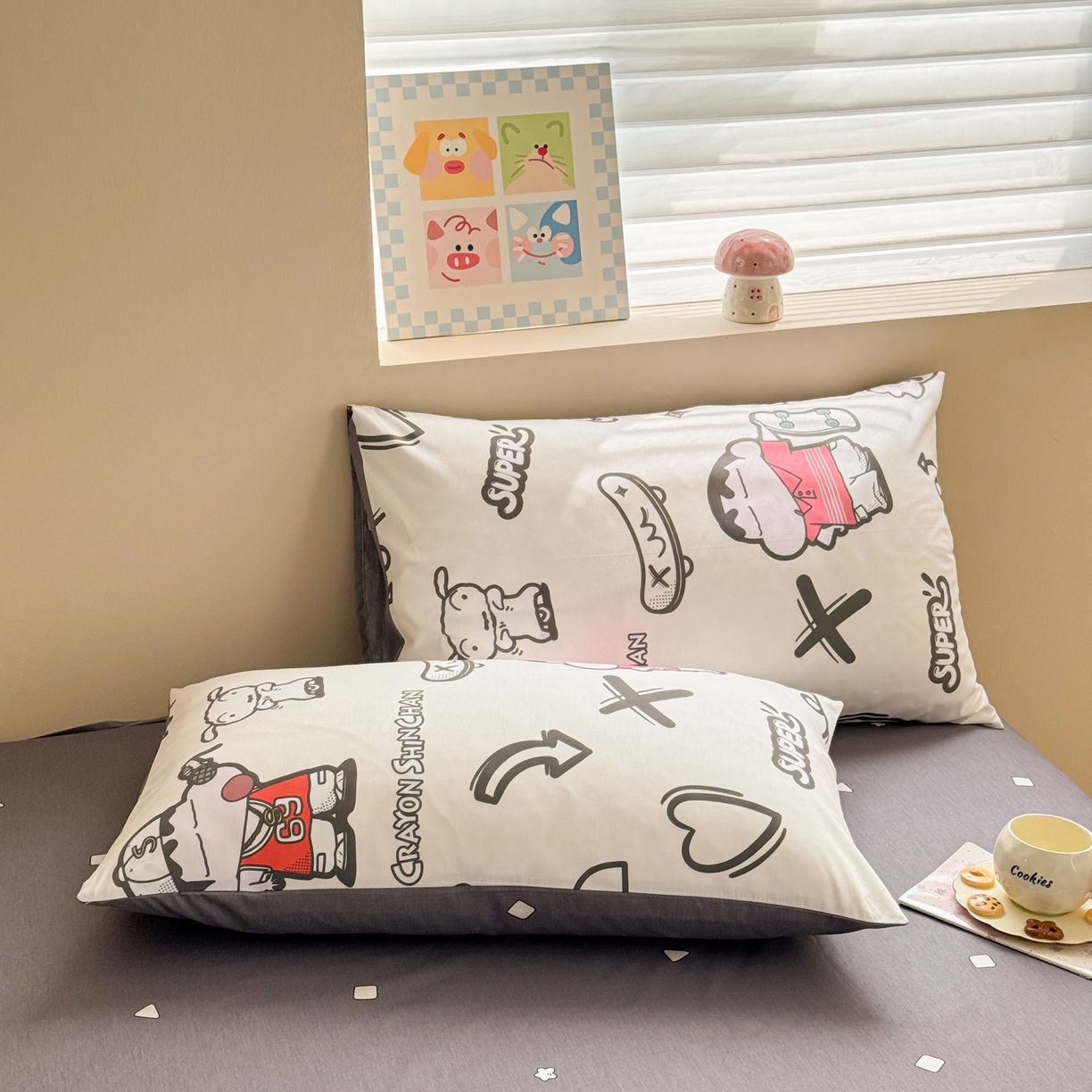 91家纺网 家纺一手货源 找家纺 沐辰 2026春夏新款A类三丽鸥蜡笔小新全棉棉花夏被夏凉被空调被 涂鸦小新