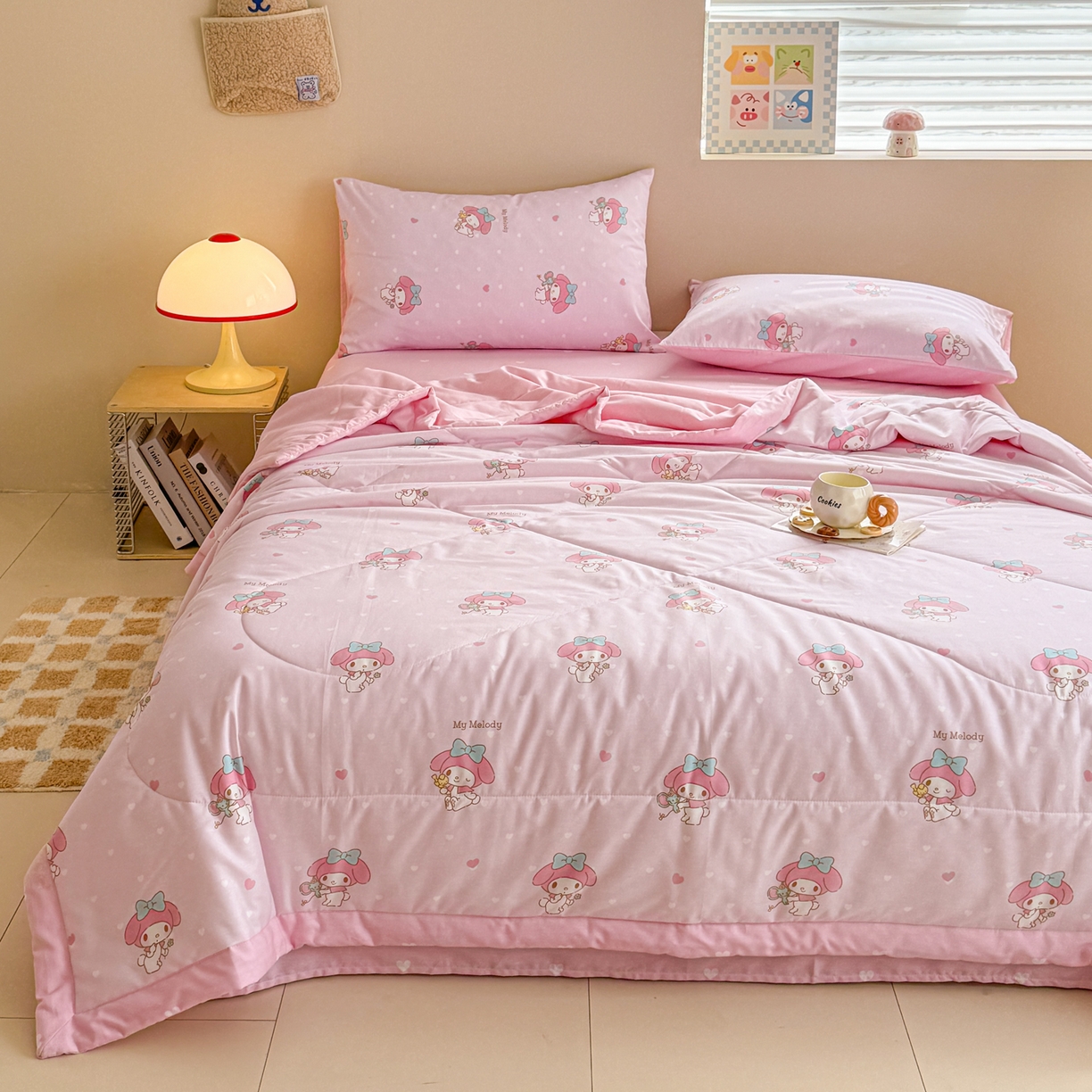 91家纺网 家纺一手货源 找家纺 沐辰 2026春夏新款A类三丽鸥蜡笔小新全棉棉花夏被夏凉被空调被 闪亮美乐蒂