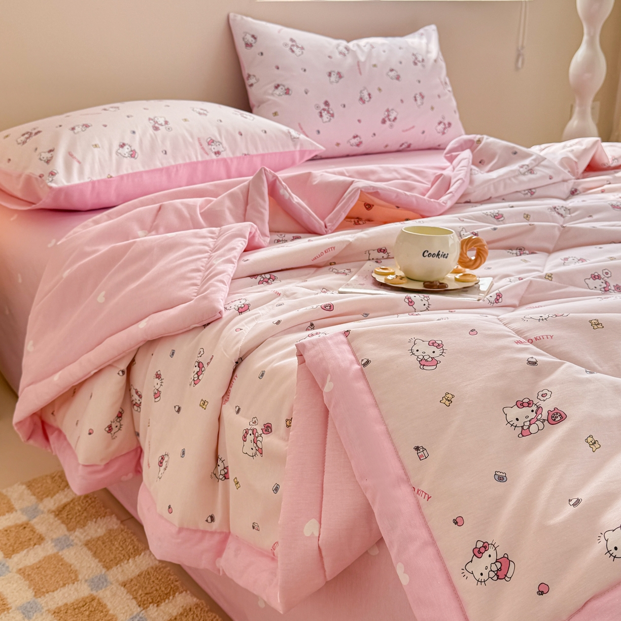 91家纺网 家纺一手货源 找家纺 沐辰 2026春夏新款A类三丽鸥蜡笔小新全棉棉花夏被夏凉被空调被 粉甜日记