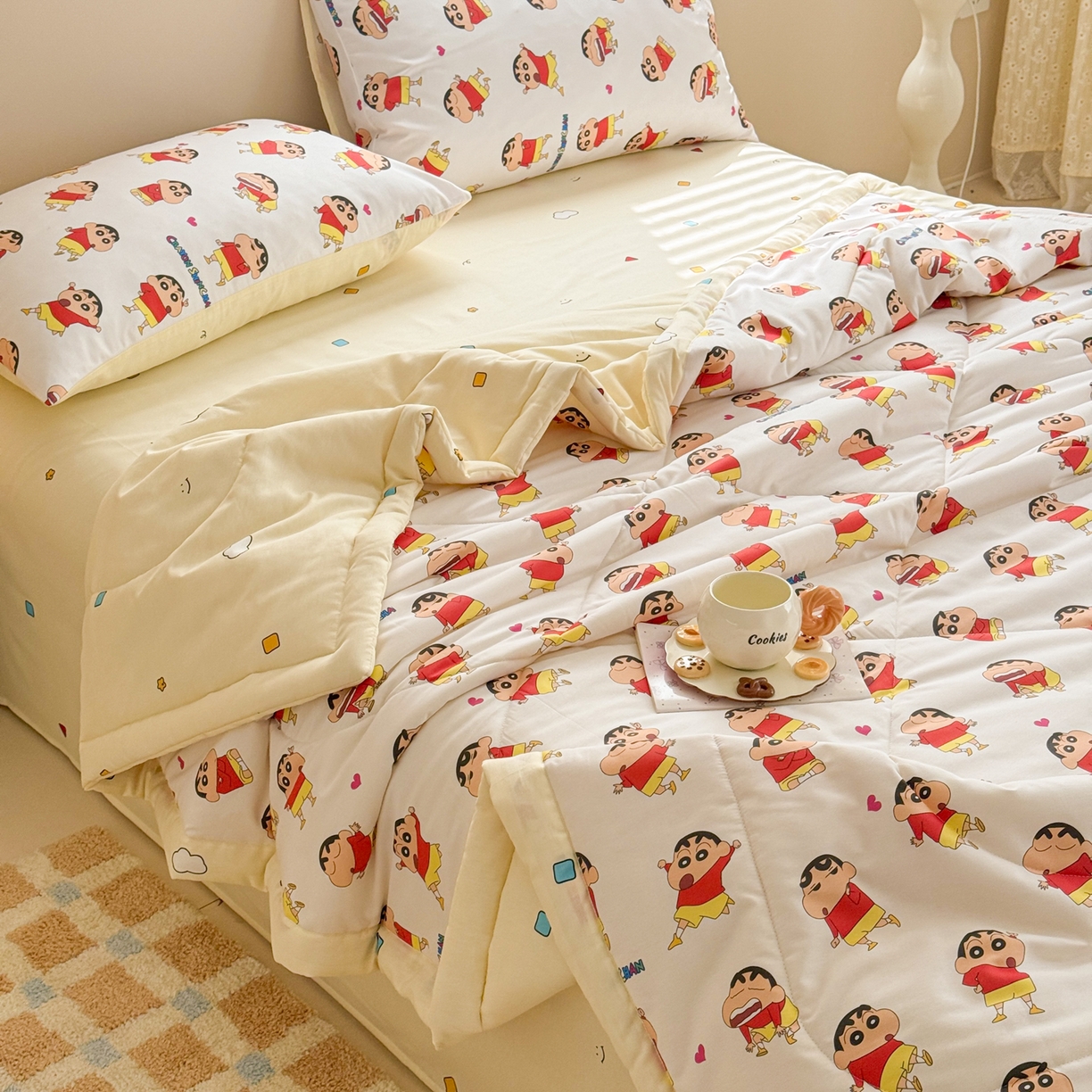 91家纺网 家纺一手货源 找家纺 沐辰 2026春夏新款A类三丽鸥蜡笔小新全棉棉花夏被夏凉被空调被 调皮小新