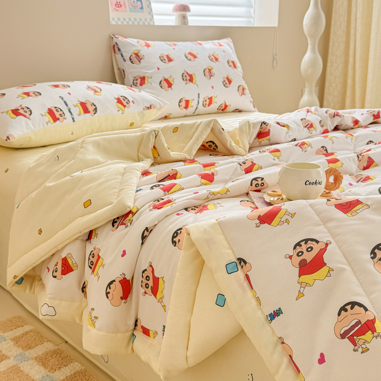 91家纺网 家纺一手货源 找家纺 沐辰 2026春夏新款A类三丽鸥蜡笔小新全棉棉花夏被夏凉被空调被 调皮小新