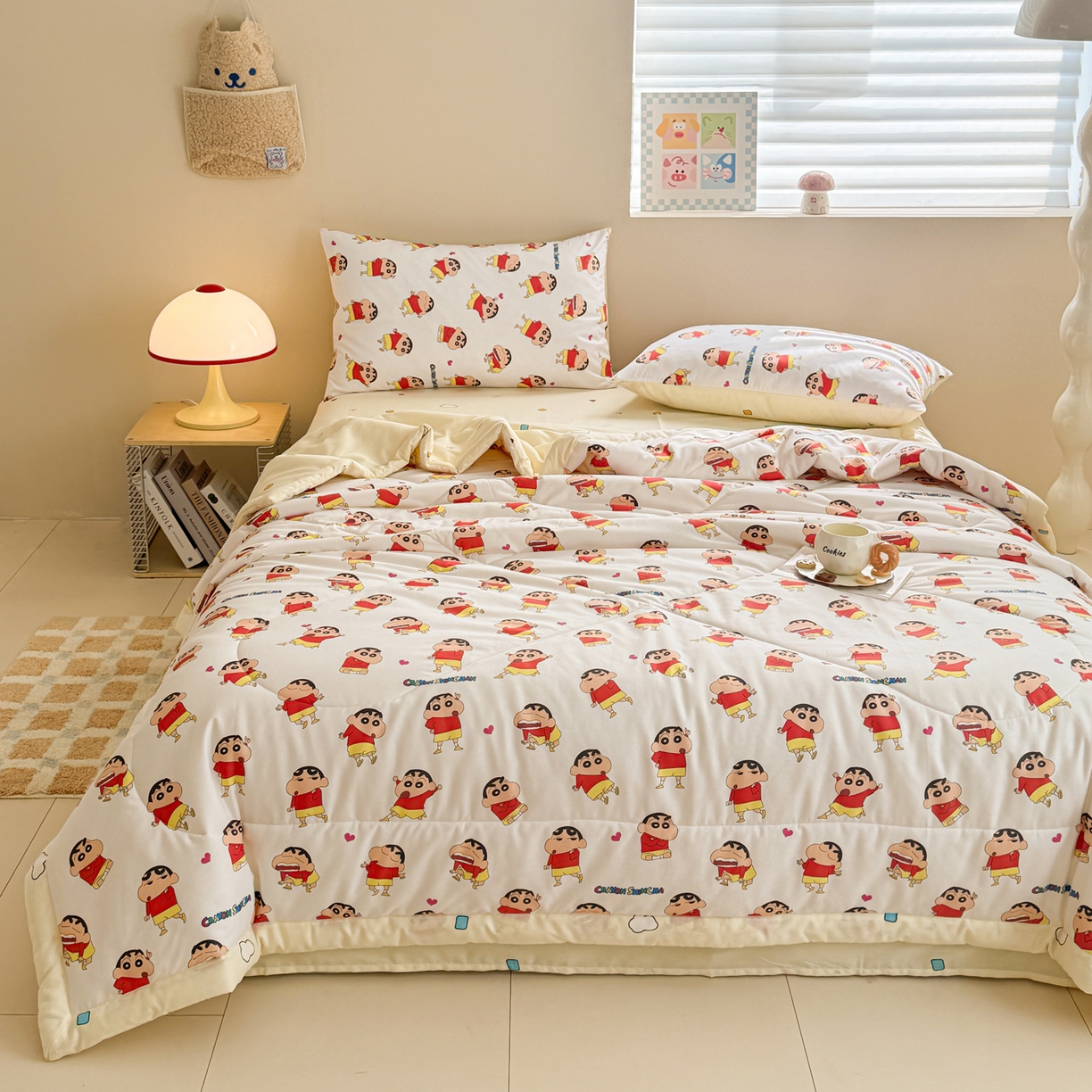 91家纺网 家纺一手货源 找家纺 沐辰 2026春夏新款A类三丽鸥蜡笔小新全棉棉花夏被夏凉被空调被 调皮小新