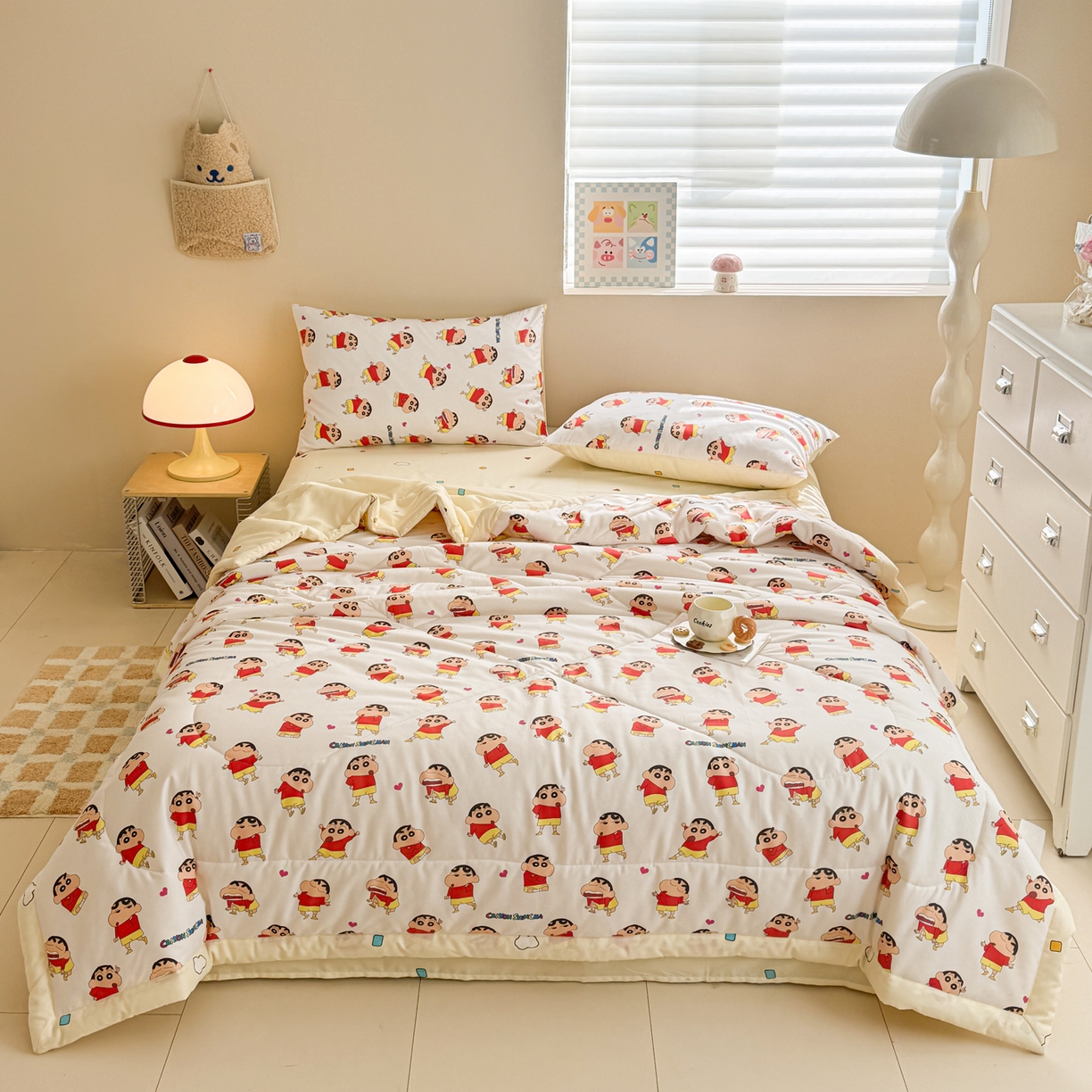 91家纺网 家纺一手货源 找家纺 沐辰 2026春夏新款A类三丽鸥蜡笔小新全棉棉花夏被夏凉被空调被 调皮小新