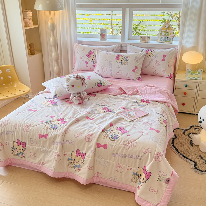 91家纺网 家纺一手货源 找家纺 沐辰 2026春夏新款A类三丽鸥蜡笔小新全棉棉花夏被夏凉被空调被 超甜凯蒂猫