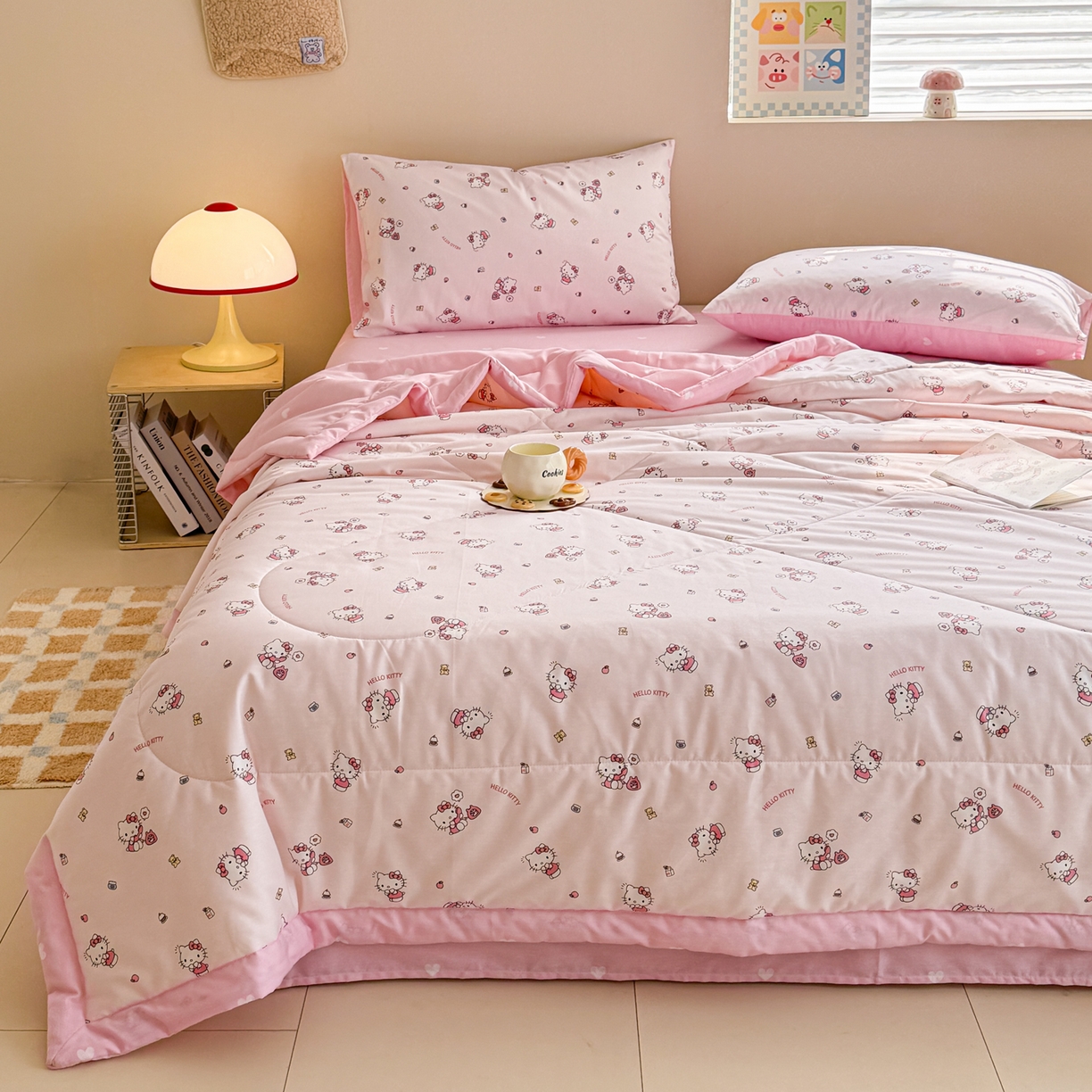 91家纺网 家纺一手货源 找家纺 沐辰 2026春夏新款A类三丽鸥蜡笔小新全棉棉花夏被夏凉被空调被 粉甜日记