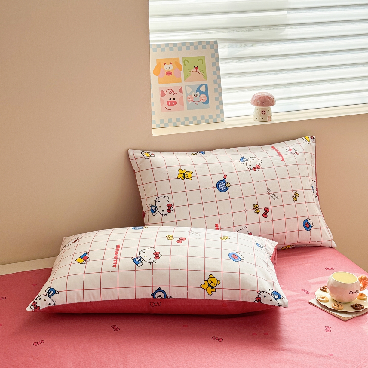 91家纺网 家纺一手货源 找家纺 沐辰 2026春夏新款A类三丽鸥蜡笔小新全棉棉花夏被夏凉被空调被 方格凯蒂猫