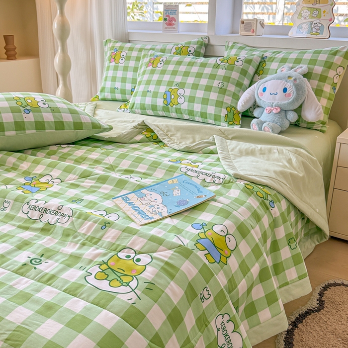 91家纺网 家纺一手货源 找家纺 沐辰 2026春夏新款A类三丽鸥蜡笔小新全棉棉花夏被夏凉被空调被 绿格蛙蛙