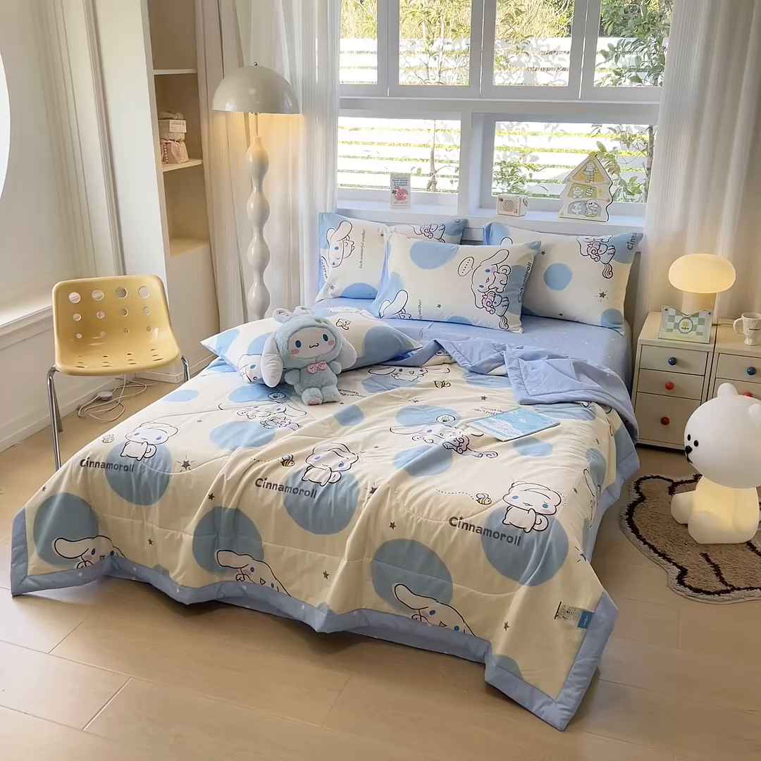 91家纺网 家纺一手货源 找家纺 沐辰 2026春夏新款A类三丽鸥蜡笔小新全棉棉花夏被夏凉被空调被 玉桂狗