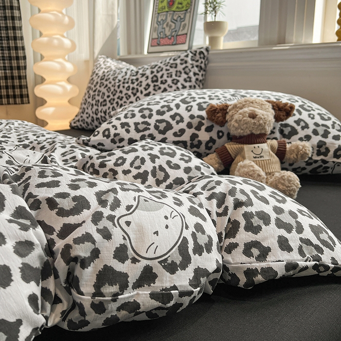 花伞家居 2026新款印花皱皱双层纱四件套含买家秀-系列二 豹纹灰