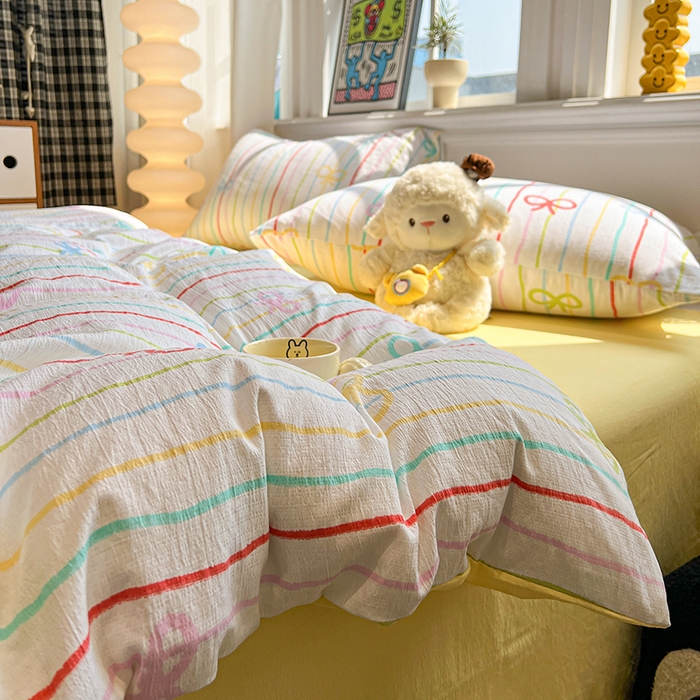 91家纺网 家纺一手货源 找家纺 花伞家居 2026新款印花皱皱双层纱四件套含买家秀-系列二 彩色可爱