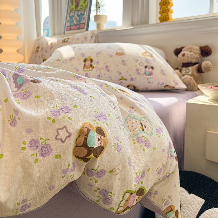 91家纺网 家纺一手货源 找家纺 花伞家居 2026新款印花皱皱双层纱四件套含买家秀-系列二 芋泥啵啵