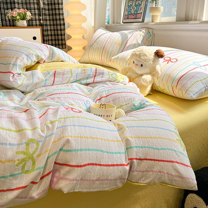 91家纺网 家纺一手货源 找家纺 花伞家居 2026新款印花皱皱双层纱四件套含买家秀-系列二 彩色可爱