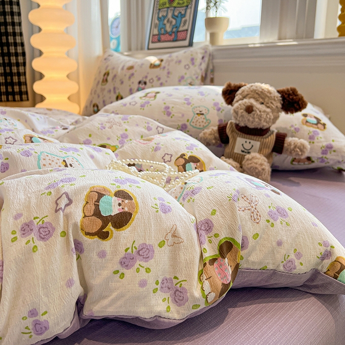 花伞家居 2026新款印花皱皱双层纱四件套含买家秀-系列二 芋泥啵啵