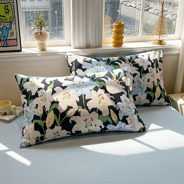 91家纺网 家纺一手货源 找家纺 花伞家居 2026新款印花皱皱双层纱四件套含买家秀-系列二 盛开-蓝