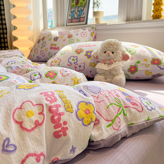 花伞家居 2026新款印花皱皱双层纱四件套含买家秀-系列二 花匠兔