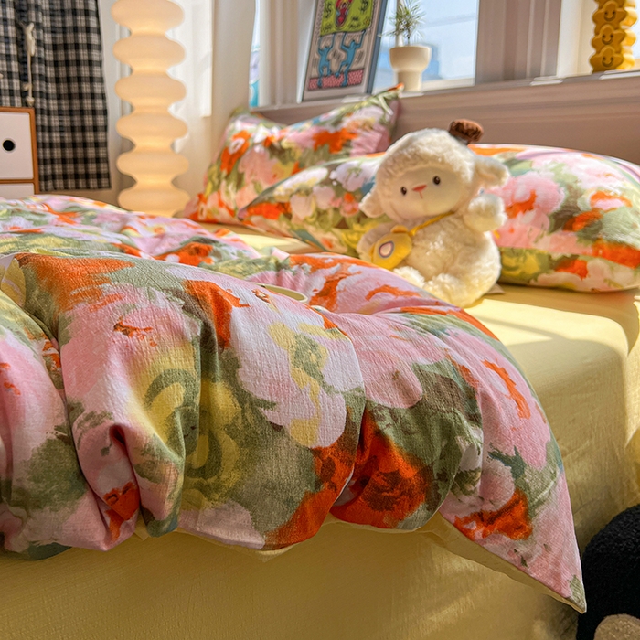 91家纺网 家纺一手货源 找家纺 花伞家居 2026新款印花皱皱双层纱四件套含买家秀-系列二 热情绚烂