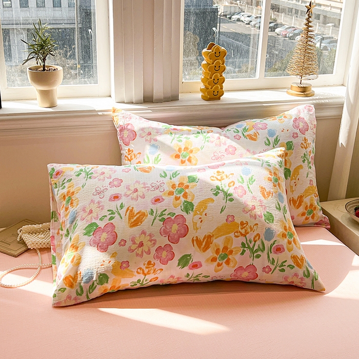 91家纺网 家纺一手货源 找家纺 花伞家居 2026新款印花皱皱双层纱四件套含买家秀-系列二 风传花信