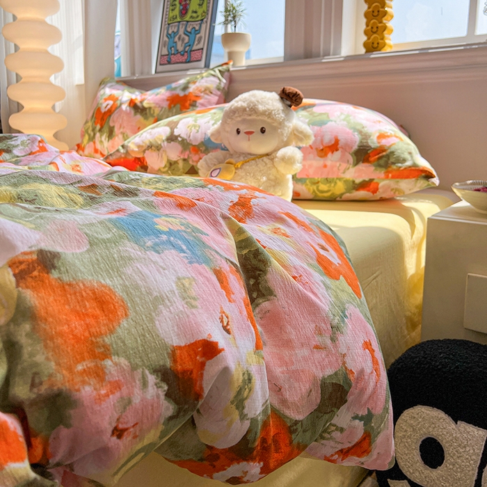 91家纺网 家纺一手货源 找家纺 花伞家居 2026新款印花皱皱双层纱四件套含买家秀-系列二 热情绚烂