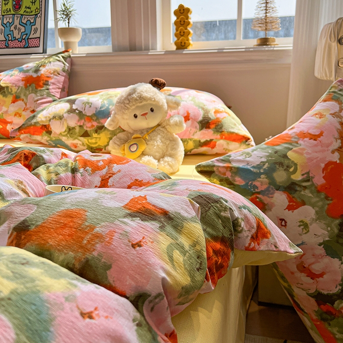 91家纺网 家纺一手货源 找家纺 花伞家居 2026新款印花皱皱双层纱四件套含买家秀-系列二 热情绚烂