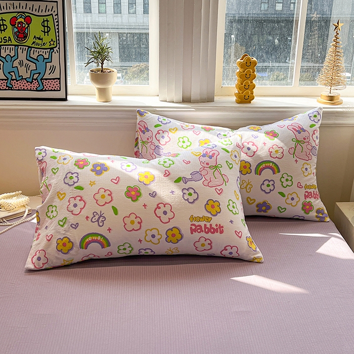 91家纺网 家纺一手货源 找家纺 花伞家居 2026新款印花皱皱双层纱四件套含买家秀-系列二 花匠兔