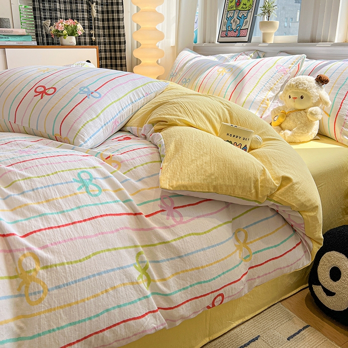 91家纺网 家纺一手货源 找家纺 花伞家居 2026新款印花皱皱双层纱四件套含买家秀-系列二 彩色可爱